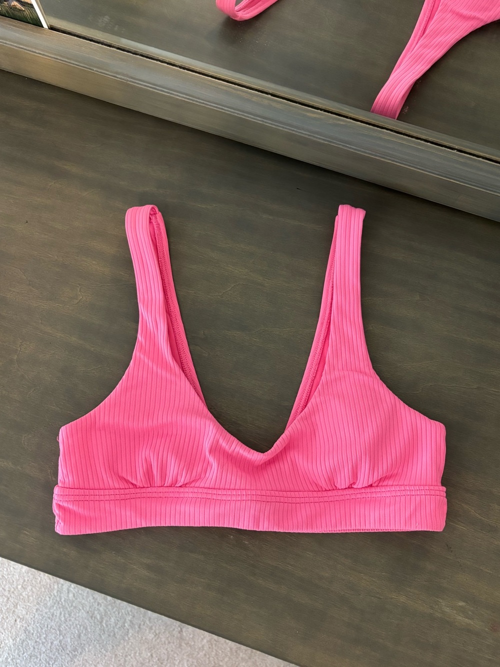 Ribbed Pink V-Neck Bikini Top